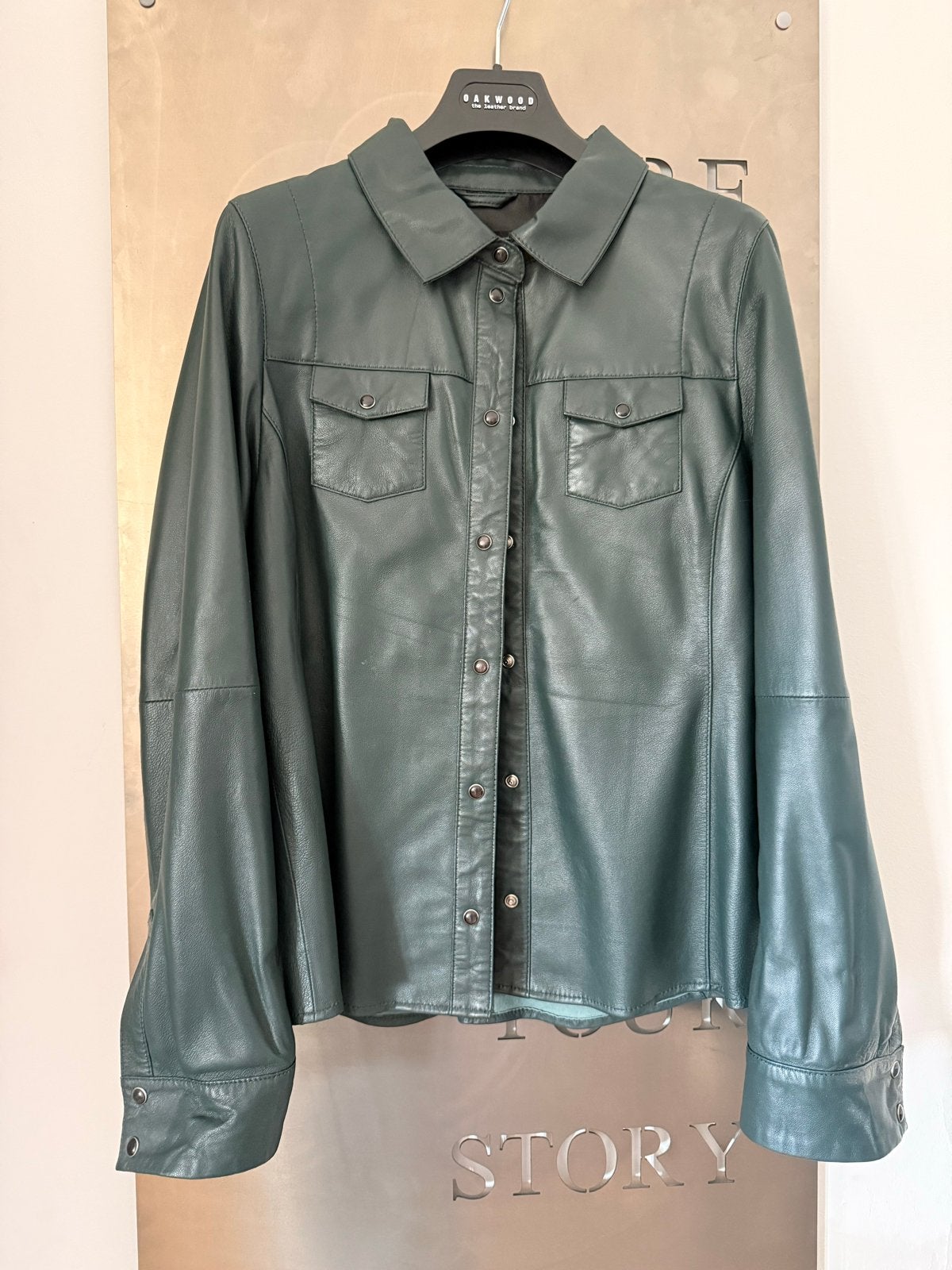 Oakwood Leren Blouse/Jasje Maat L - Donkergroen, Kleding | Dames, Jassen | Zomer, Ophalen of Verzenden, Zo goed als nieuw, Maat 38/40 (M)