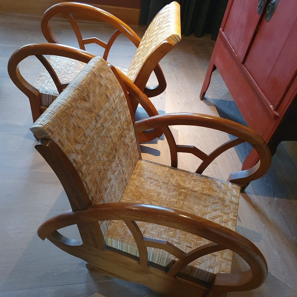 Set van 2 vintage fauteuils. Origineel Indonesisch !, Ophalen, Vintage, Klassiek, Aziatisch, 75 tot 100 cm, Hout