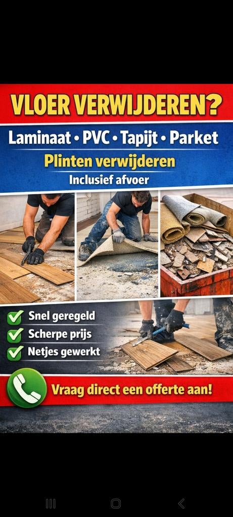 Vloer verwijderen, Doe-het-zelf en Verbouw, Vloerdelen en Plavuizen, 50 tot 150 cm, Ophalen of Verzenden, 10 m² of meer, 10 tot 30 cm