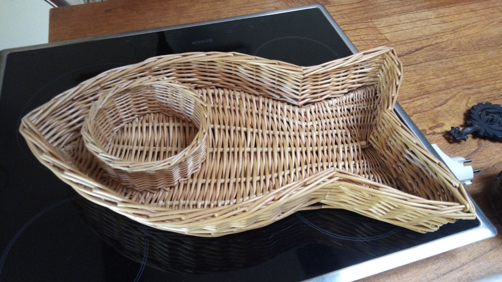 Rieten broodmand in visvorm - 46x26x7 cm, Gebruikt, Mand, Ophalen of Verzenden, Riet