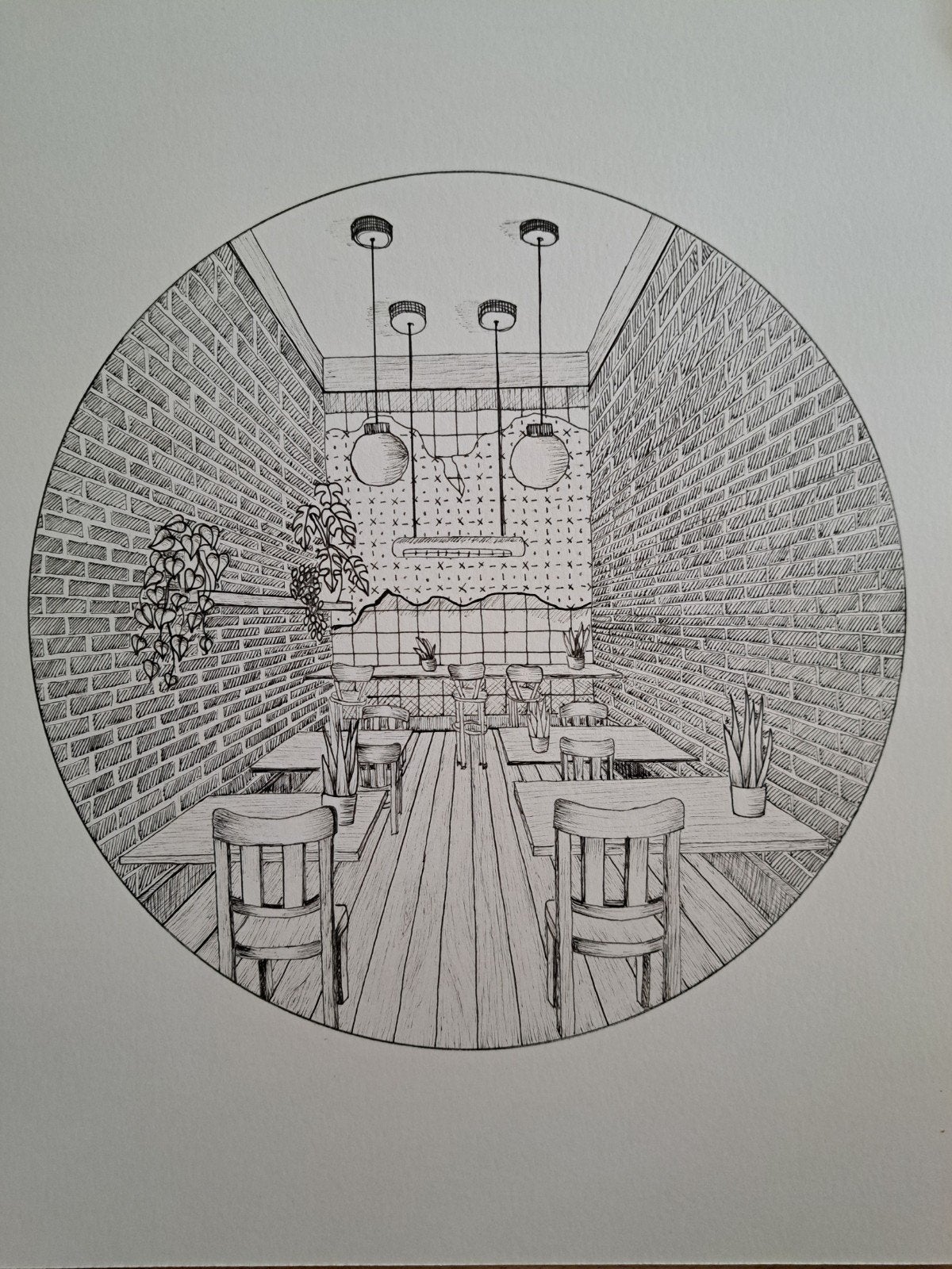 Handgetekende interieurillustratie met certificaat, Ophalen of Verzenden