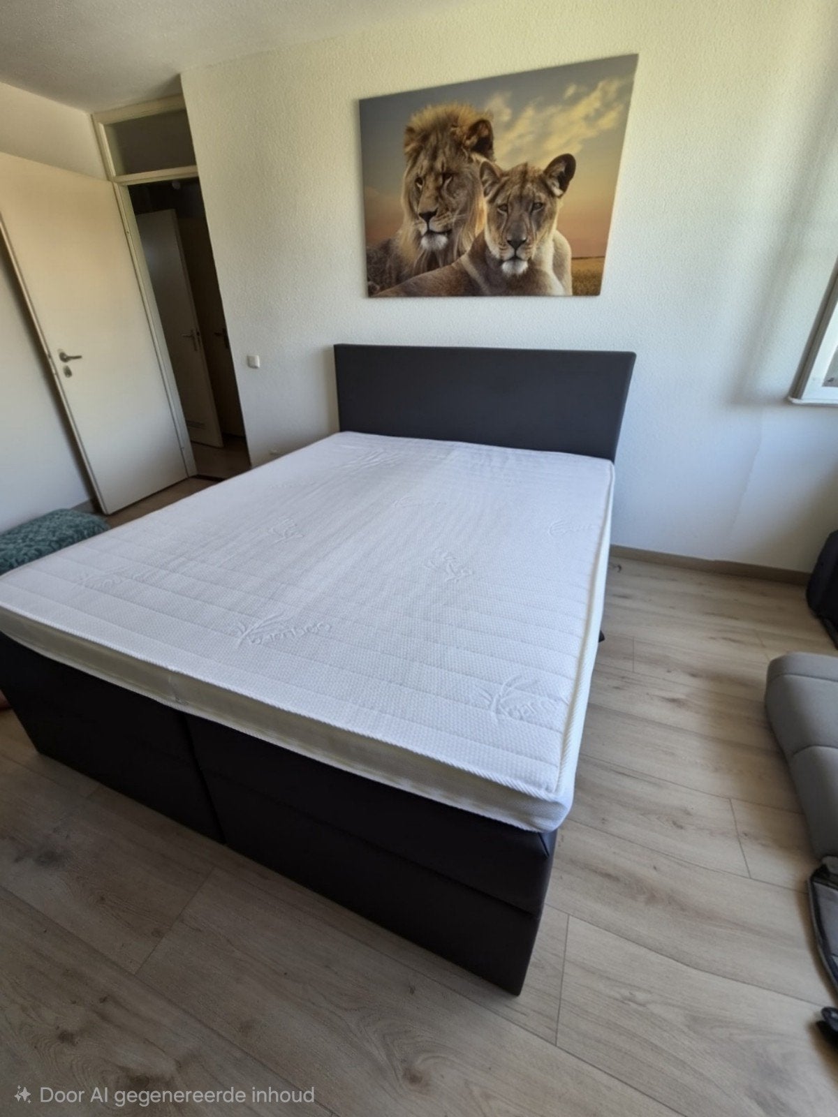 Boxspring 160x200 met opbergruimte, lederlook grijs, Ophalen, Gebruikt, Tweepersoons, 200 cm