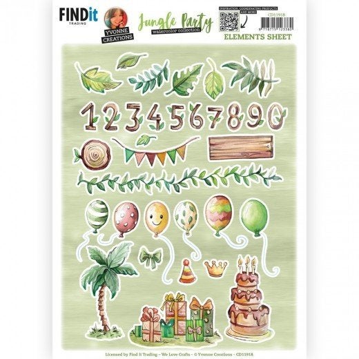 Yvonne Creations CD11918 Jungle Party elementen knipvel A4, ., Nieuw, Ophalen of Verzenden, Overige thema's