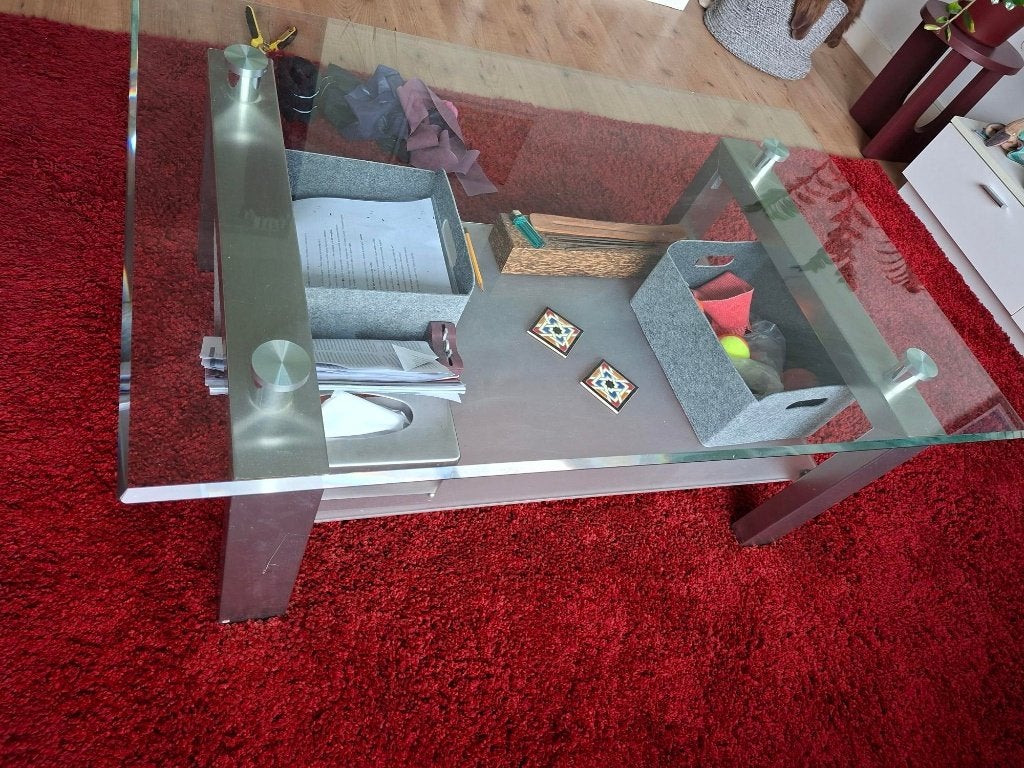 glazen salontafel moet weg mooie tafel, Ophalen, Gebruikt, 100 tot 150 cm, 50 tot 100 cm