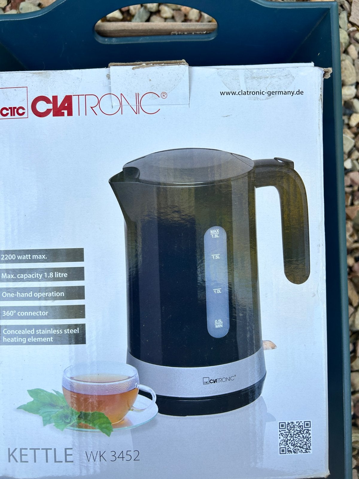 Clatronic WK 3452 Waterkoker - 1.8L, 2200W, Nieuw, 1 tot 2 liter, Ophalen of Verzenden, Nieuw
