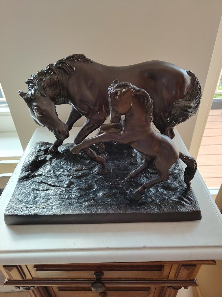 beeldengroep paard met veulen, Antiek en Kunst, Ophalen, 20 - 50 cm, Beeld, Handgemaakt