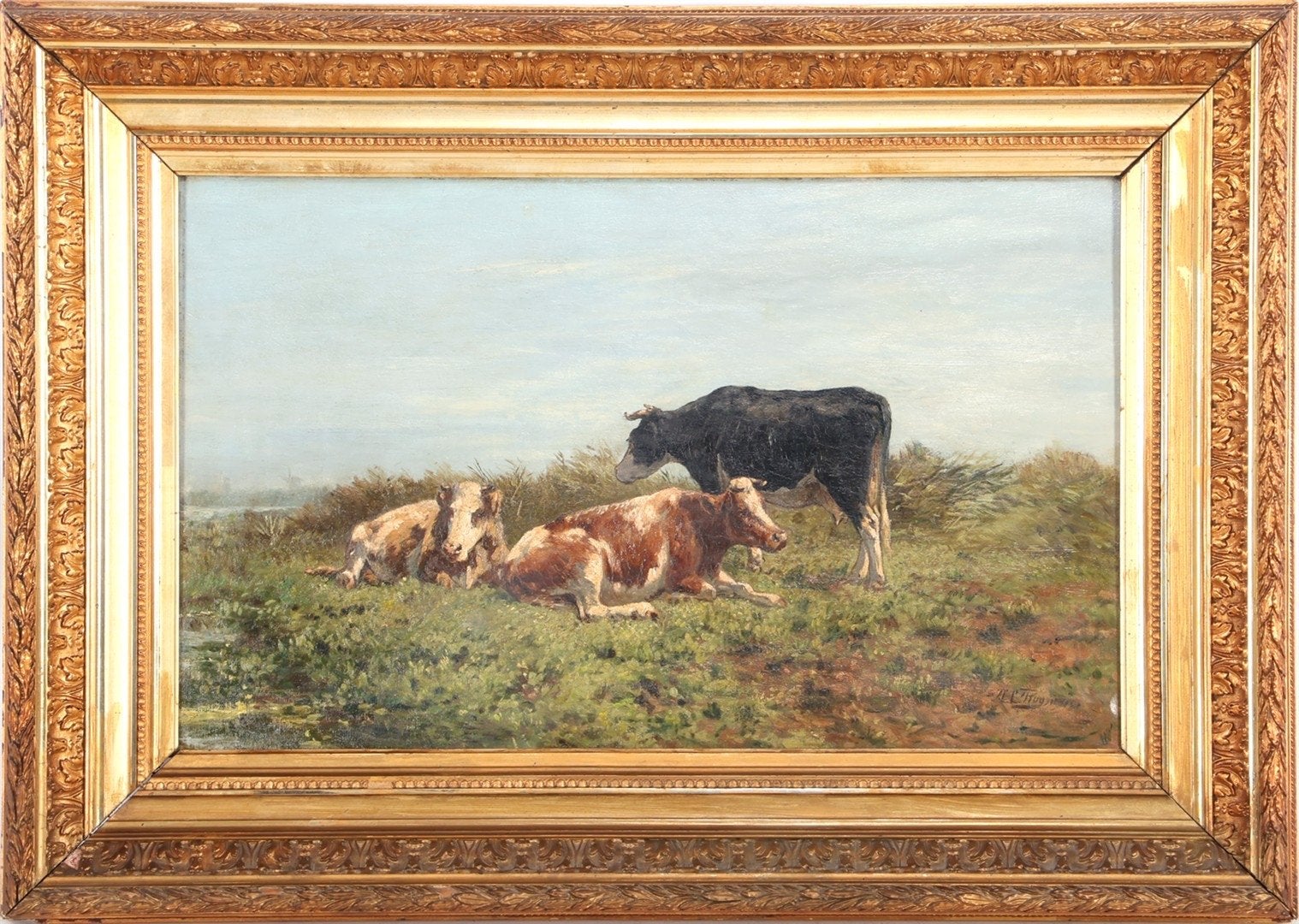 Hermanus Charles Christiaan Bogman - Koeien in landschap, Antiek en Kunst, Doek, Realistisch, Dieren, Ophalen of Verzenden
