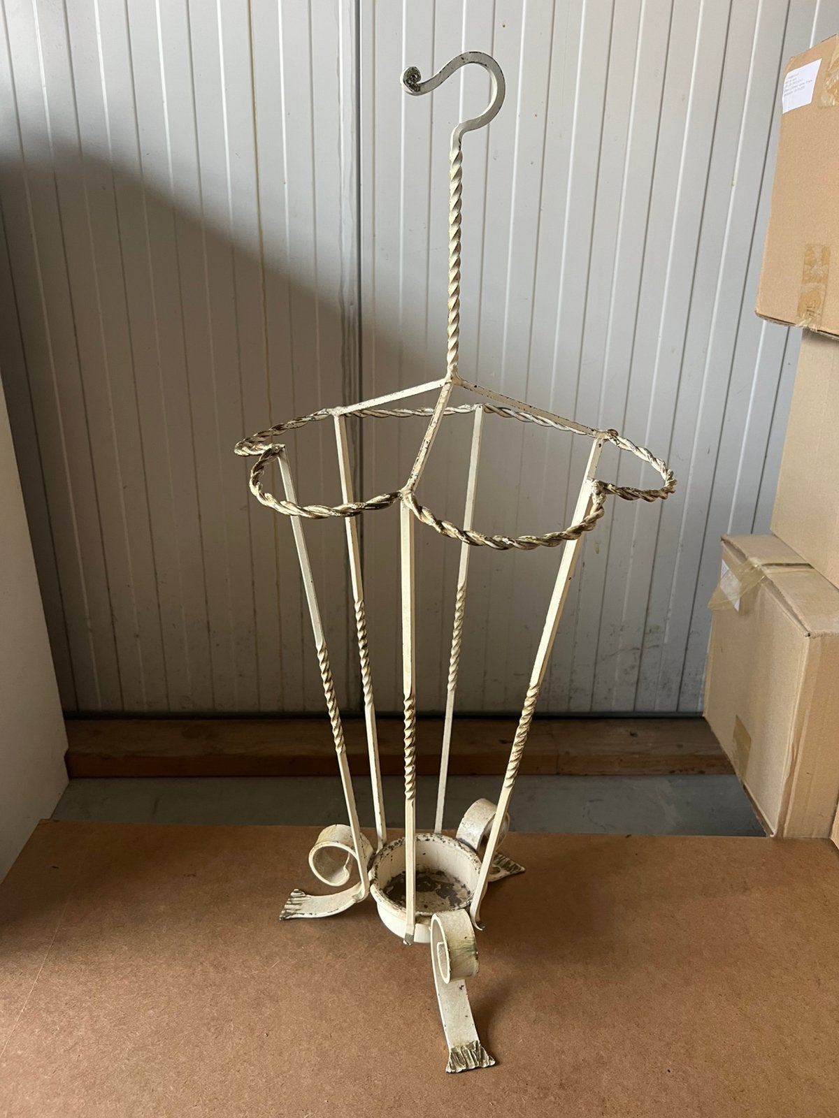 Oude Vintage Metalen Paraplubak Paraplustandaard + Lekbakje, Ophalen, Gebruikt, Metaal