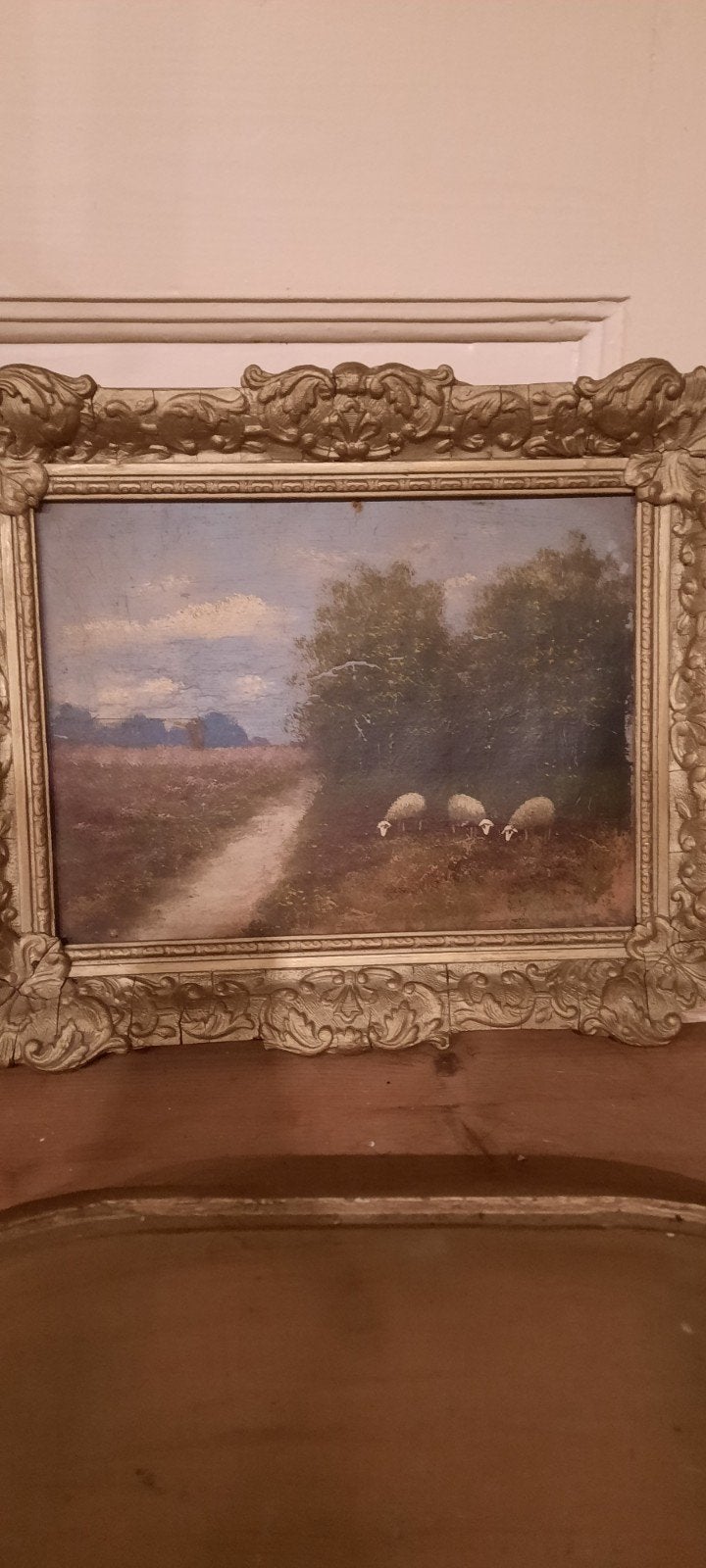 Oud Hollands landschap met schapen en gouden lijst, Antiek en Kunst, Ophalen of Verzenden