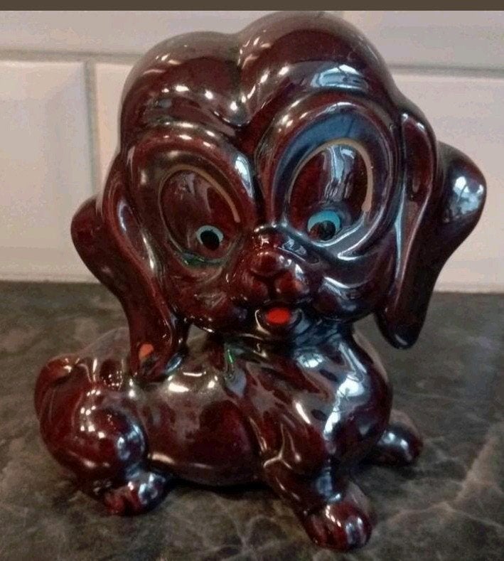 Puppy hond bruin glazuur keramiek vintage teckel, Ophalen, Zo goed als nieuw, Dier