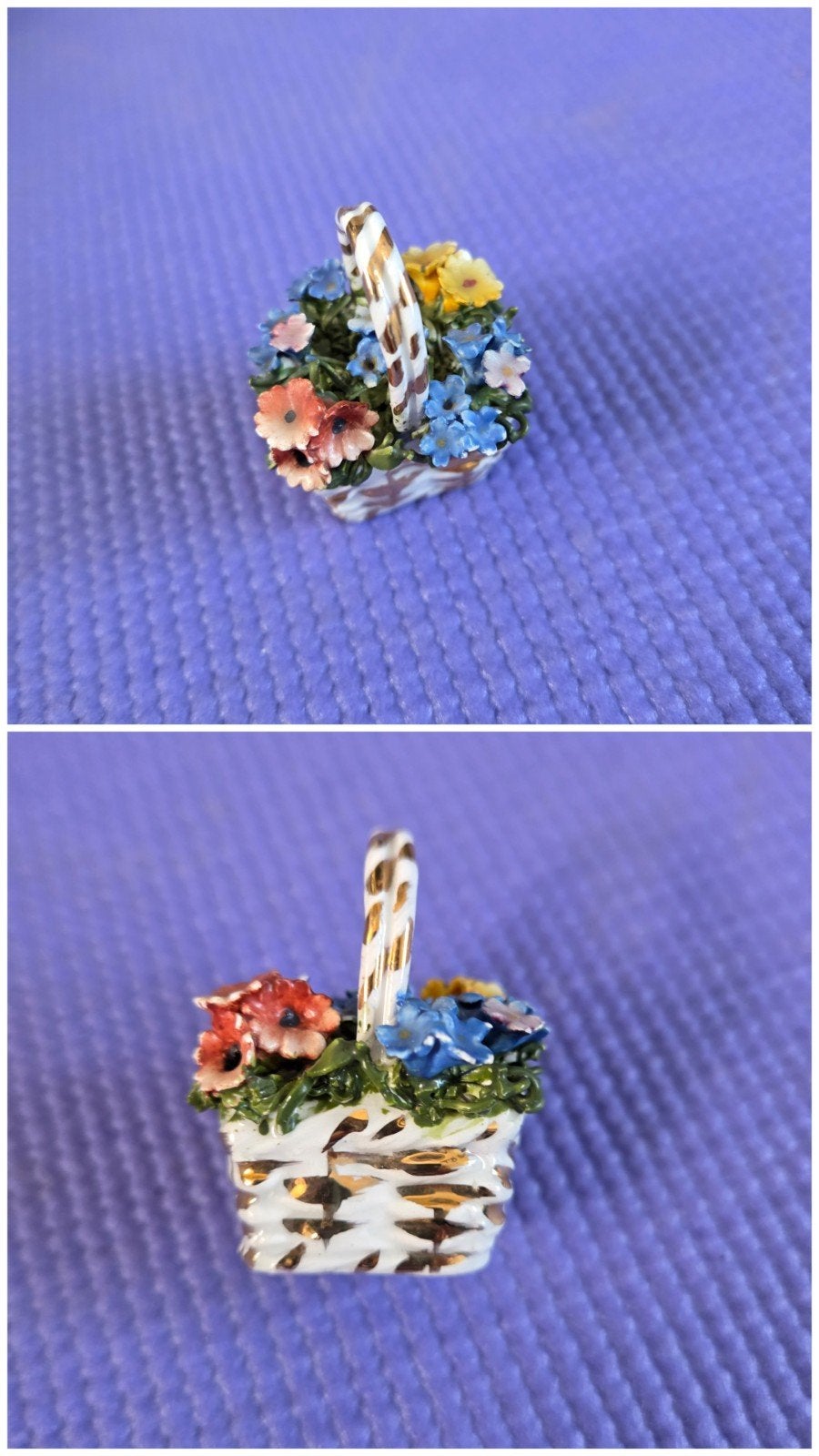 Miniatuur porseleinen bloemenmandje, handgeschilderd, Ophalen of Verzenden