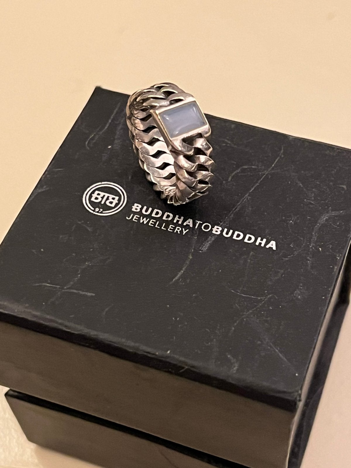 Buddha to Buddha Ring Maat 19 Chain Stone Blue Lace Agate, Met kristal, 19 tot 20, Ophalen of Verzenden, Zo goed als nieuw