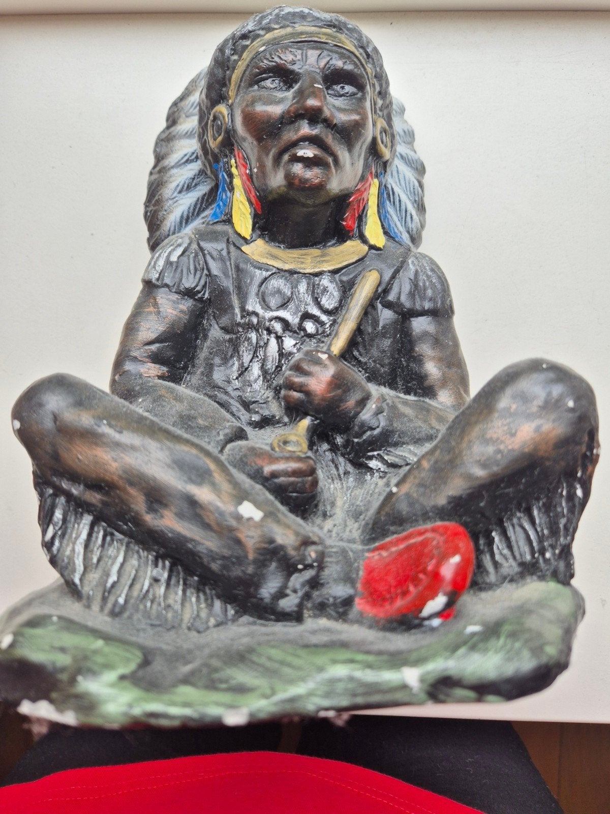 Vintage Indianen beeld - Zittende Chief met pijp, Antiek en Kunst, Ophalen of Verzenden