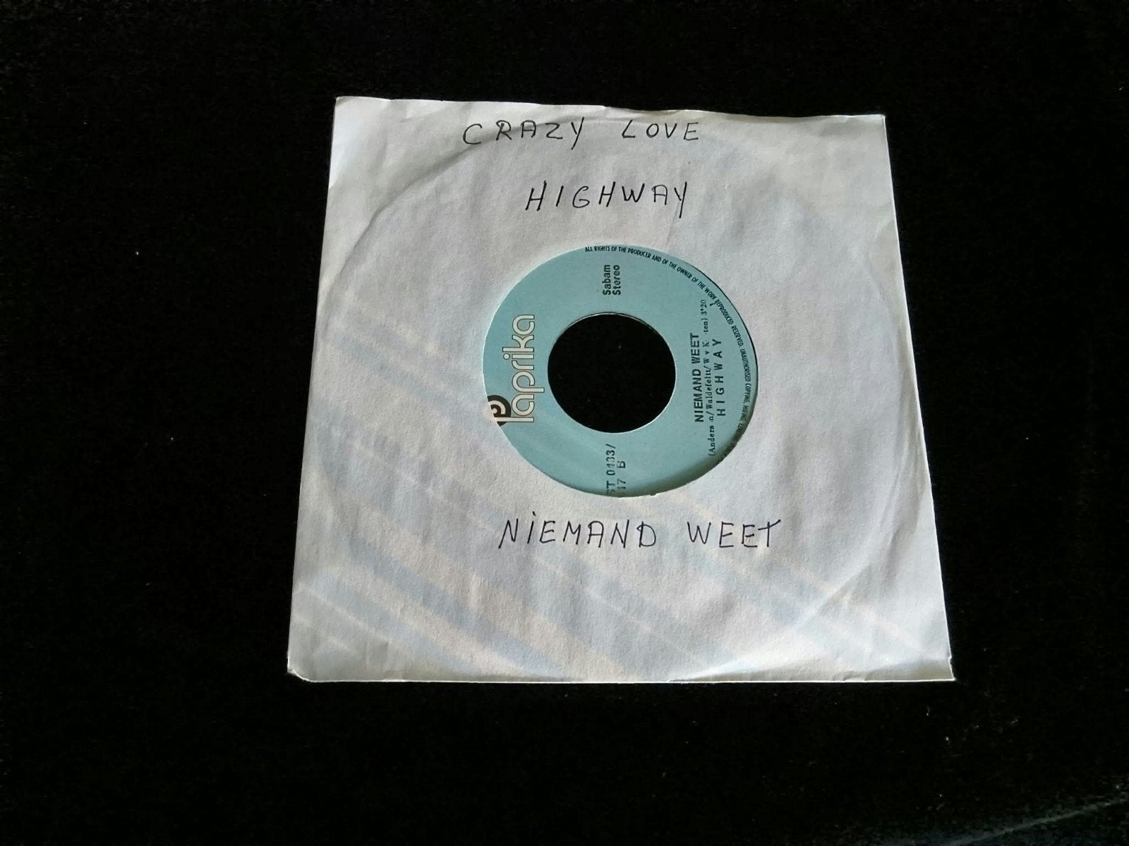 Highway - Niemand Weet / Crazy Love (7 inch vinyl single), Cd's en Dvd's, Gebruikt, 7 inch, Ophalen of Verzenden, EP