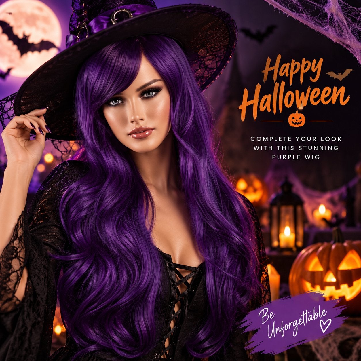 Lange paarse pruik - Perfect voor Halloween of Carnaval, Verzenden, Maat 46/48 (XL) of groter, Info@yarspa.nl, Nieuw