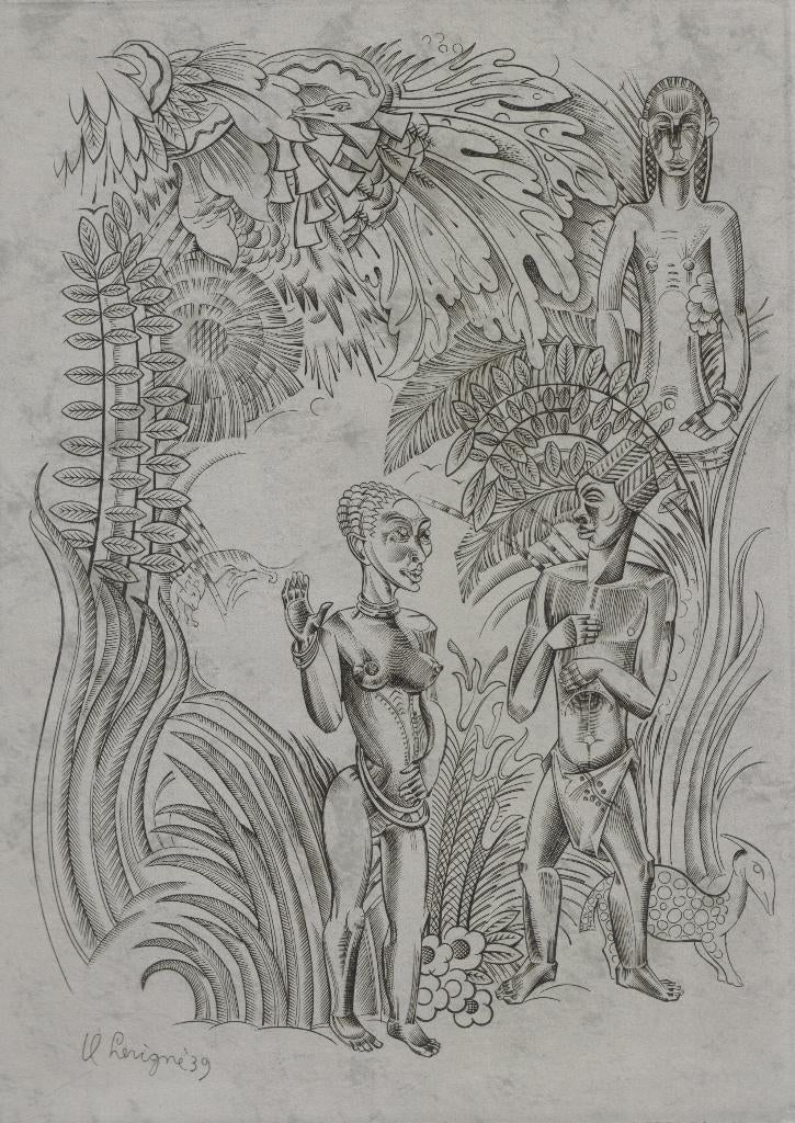 Hubert Levigne kopergravure "De Ontmoeting",1939, gesigneerd, Ophalen, Mythologie, 1900 - 1949, Origineel