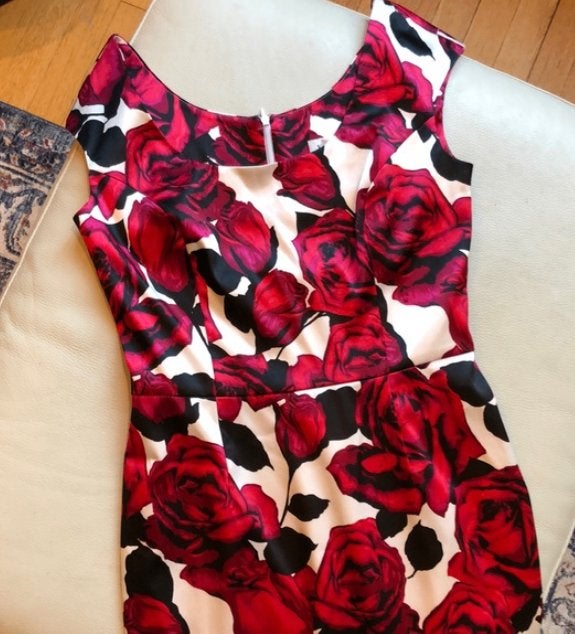 Joseph Ribkoff chique elegante rozen/print jurk 44 valt 42, Overige kleuren, Verzenden, ., Maat 42/44 (L)