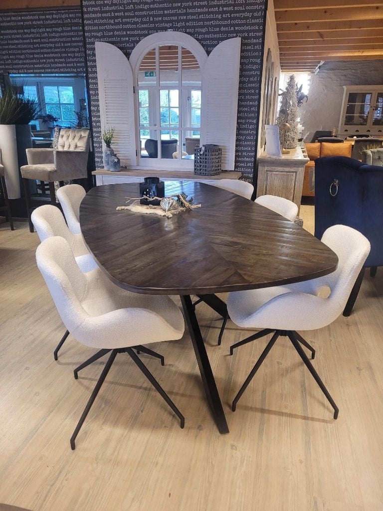 *VOORRAAD* 6 Eetkamerstoel Campo Stof Wit €1014 NU €594 (28), Wit, Nieuw, Ophalen of Verzenden, Draaibare eetkamerstoel stoelen teddy stof wit gratis bezorgd