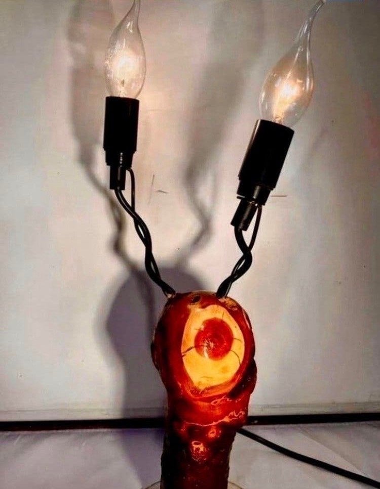 Unieke handgemaakte boomstamlamp met flexibele lampjes, Meerkleurig, E14 (klein), Nieuw, Ophalen of Verzenden