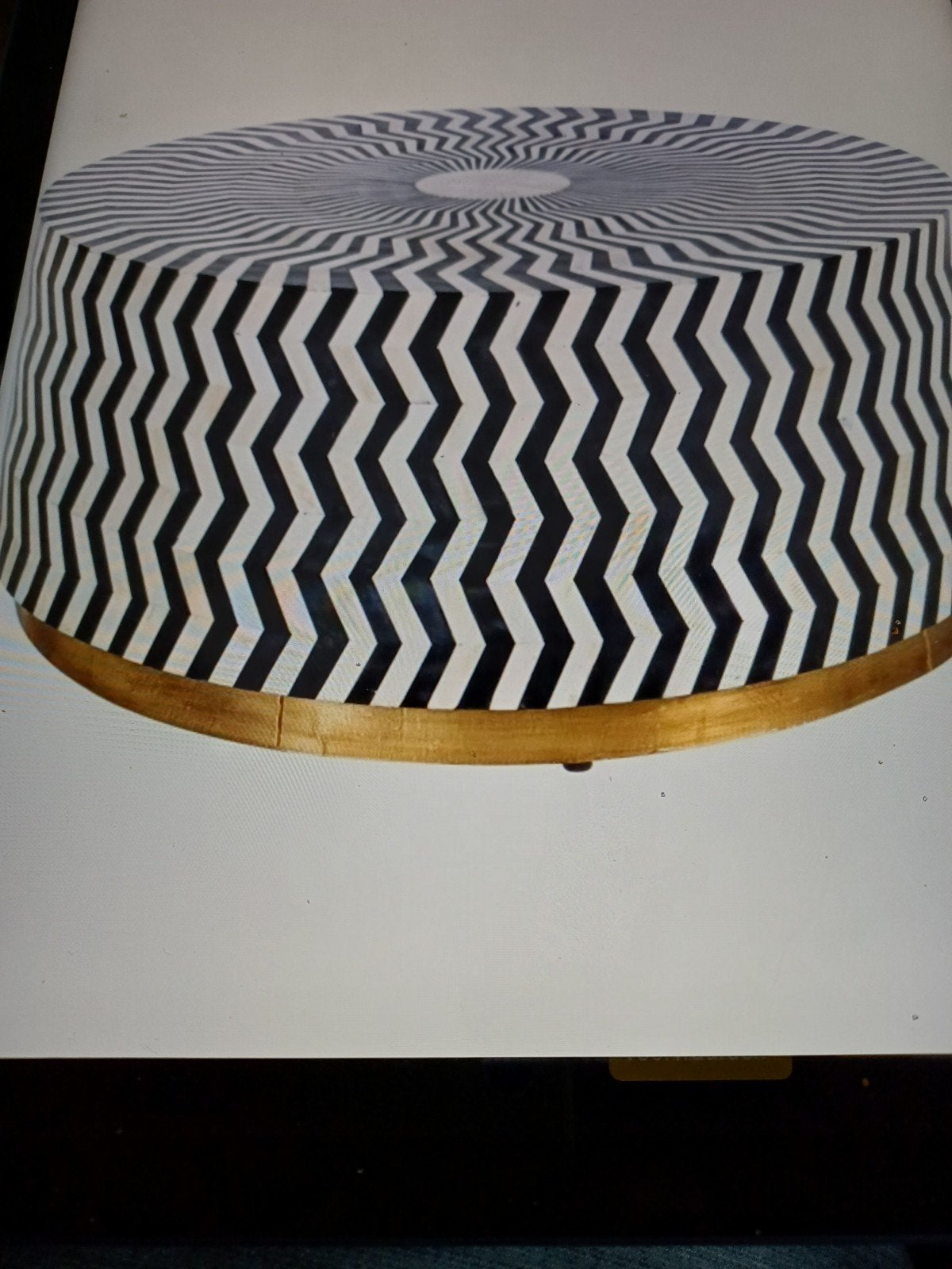 Richmond Salontafel Bliss - Zwart/Wit Zigzag Design, Overige materialen, 50 tot 100 cm, Rond, Zo goed als nieuw