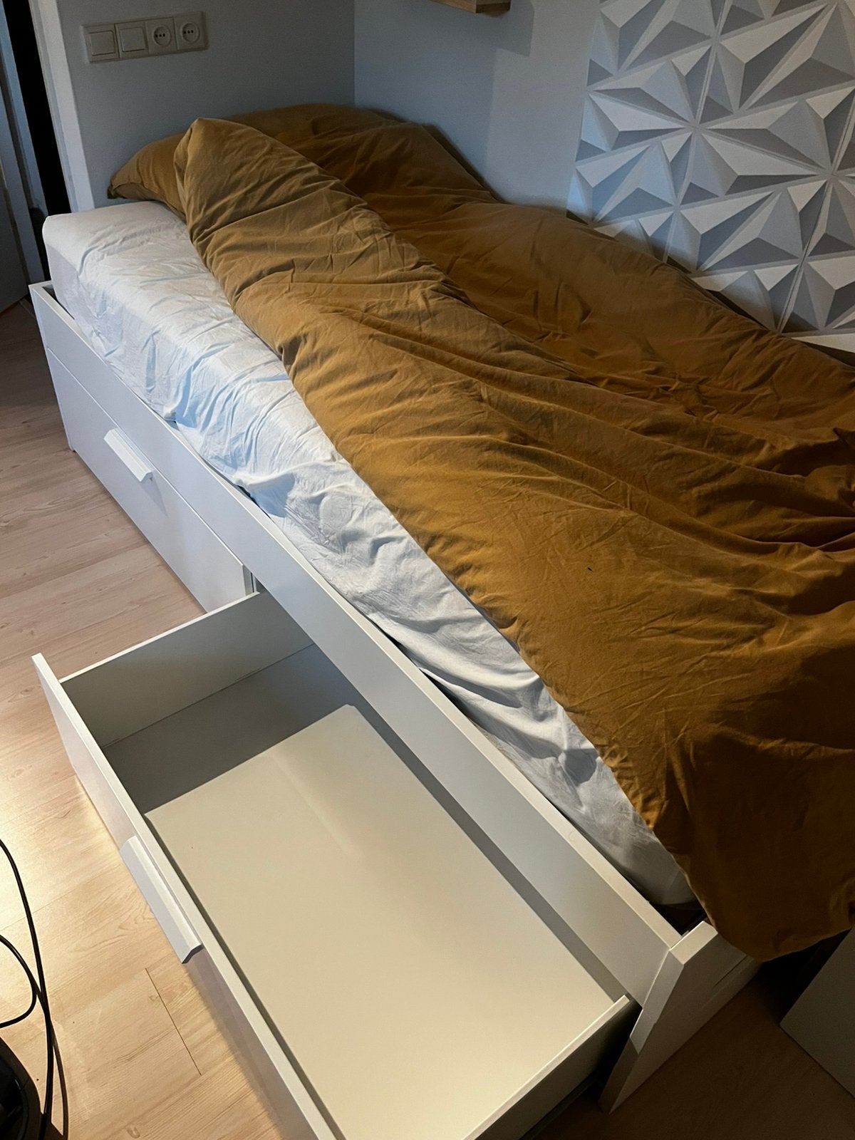 Ikea bed Brimnes met lattenbodem, Ophalen, 90 cm, Eenpersoons, Wit