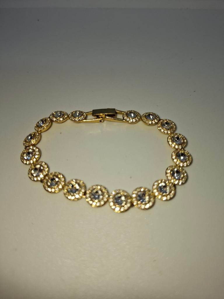 Swarovski armband golfplaten met kristal, 16 cm, Sieraden, Tassen en Uiterlijk, Armbanden, Ophalen of Verzenden, Goud, Overige materialen