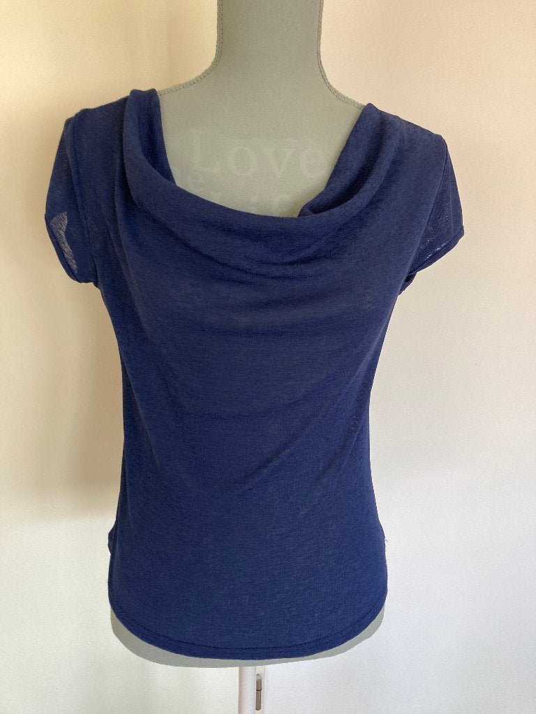 Donkerblauwe top met watervalhals - Robenton, Maat 38/40 (M), Blauw, Robenton, Ophalen of Verzenden