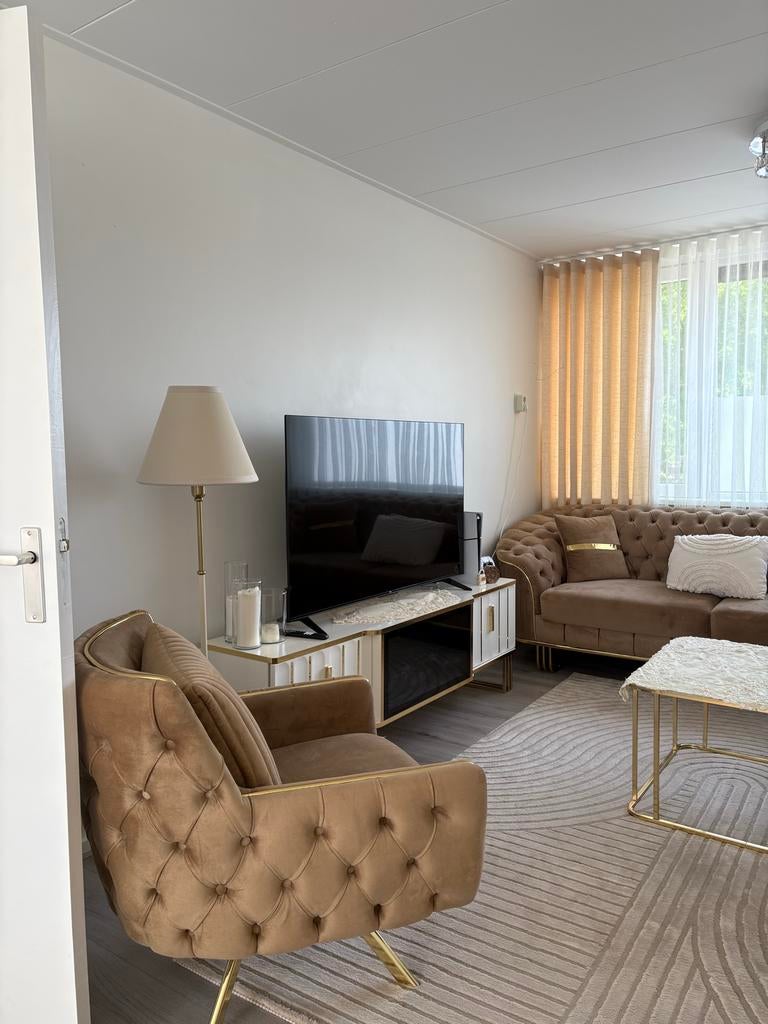 Luxe fluwelen bankstel met fauteuils - Zo goed als nieuw, Huis en Inrichting, Ophalen, 250 tot 300 cm, 75 tot 100 cm, Zo goed als nieuw