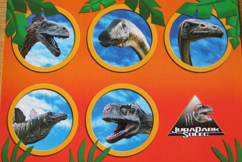 Drie ansichtkaarten met dino's - Juraparc Solec - Polen, Ophalen of Verzenden, 1980 tot heden, Gelopen, Overige thema's