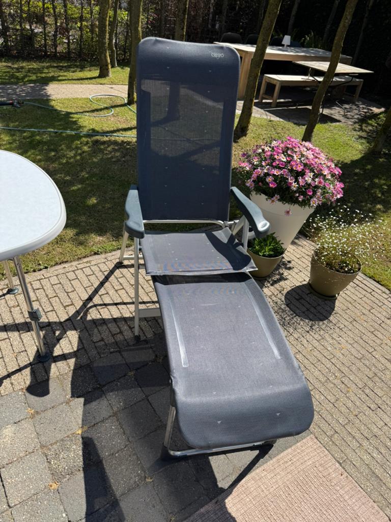 Verstelbare Crespo camping /tuinstoel - Grijs, Ophalen of Verzenden, Gebruikt, Metaal, Verstelbaar