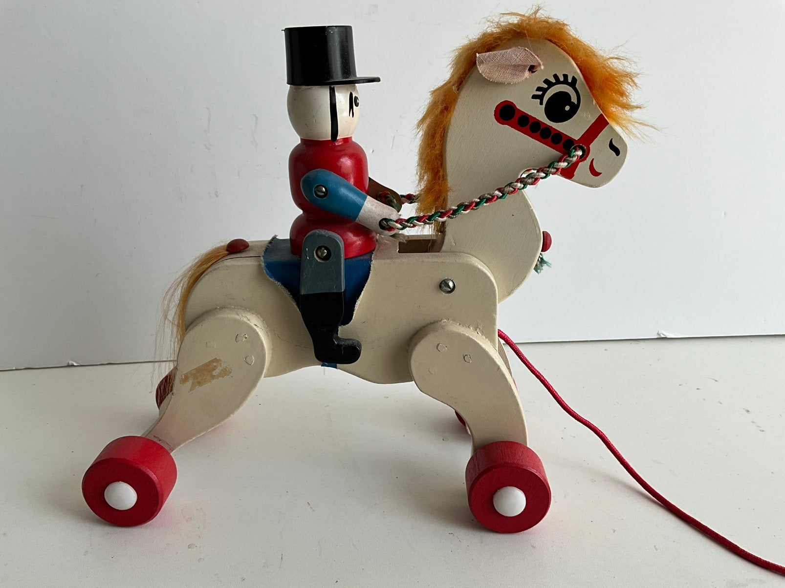 Vintage oud houten speelgoedpaard met bewegingsmechaniek, Ophalen of Verzenden