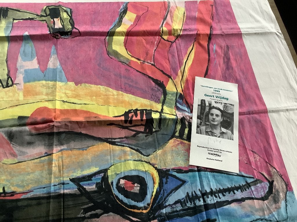 KUNST Zeefdruk Geert Vrijdag-vertellingen aan kinds kinderen, Antiek en Kunst, Ophalen of Verzenden