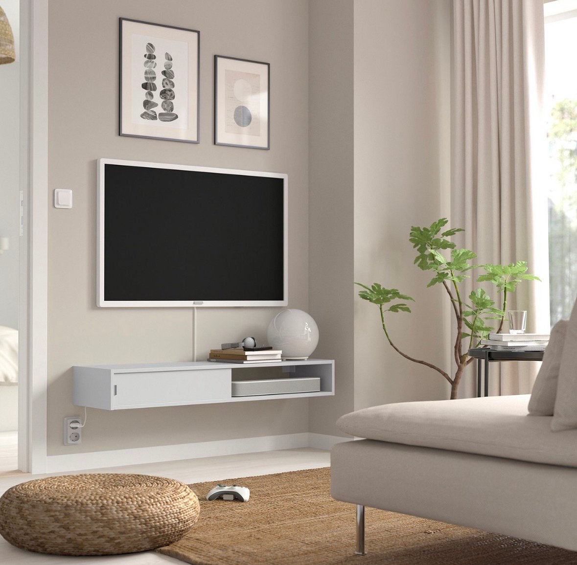 Ikea Spiksmed mediaplank wandplank grijs, Ophalen, 100 tot 150 cm, Zo goed als nieuw, Minder dan 100 cm