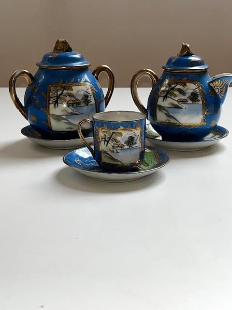 OUD Japans Satsuma porselein tea set Japanese blue porcelain, Ophalen of Verzenden