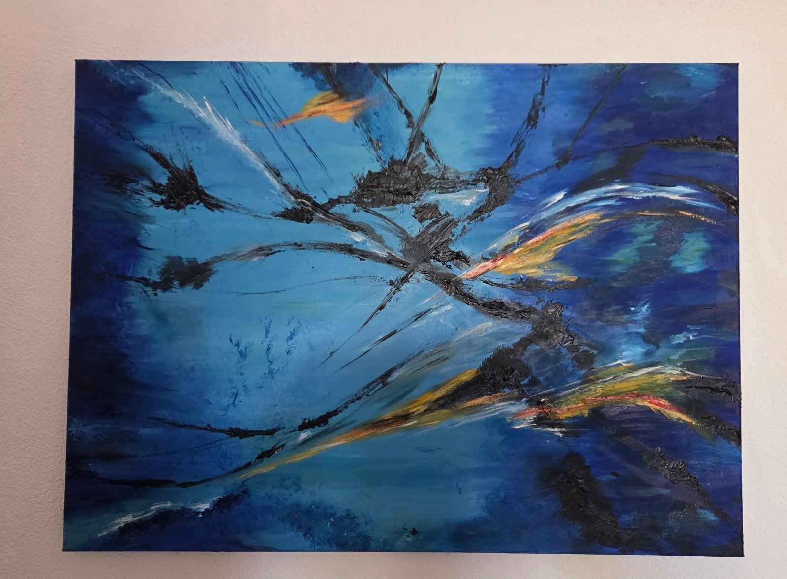 abstract schilderij blauw nieuw, Ophalen of Verzenden