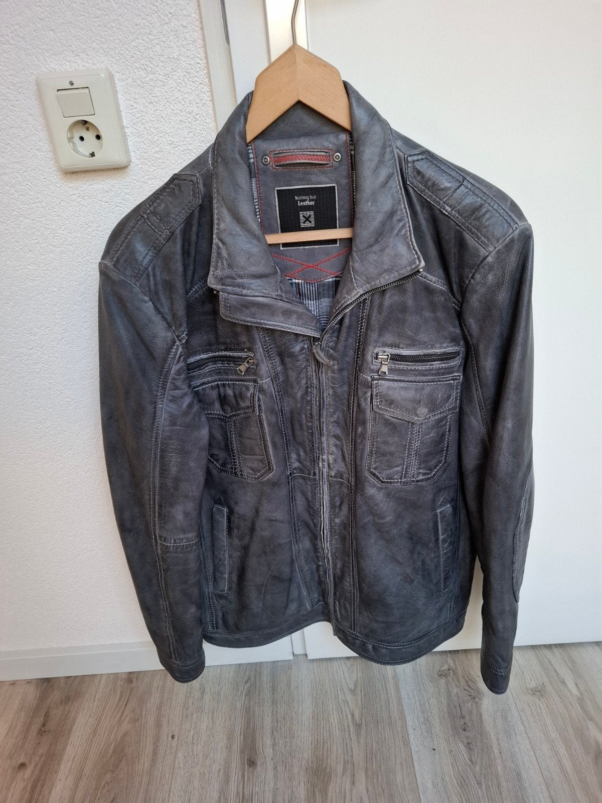 Heren leren jas - Maat 52/54 (L), Kleding | Heren, Maat 52/54 (L), Ophalen of Verzenden, Grijs, Gedragen