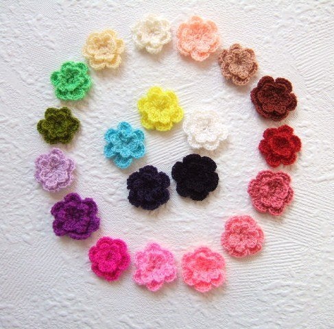 OPRUIMING ~ Gehaakt dubbel bloemetje ~ 2,5 cm, -, -, Nieuw, Applicatie