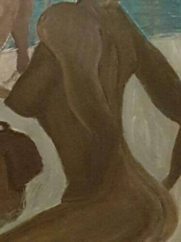 Schilderij naakte vrouw in zwembad of sauna, Antiek en Kunst, Ophalen
