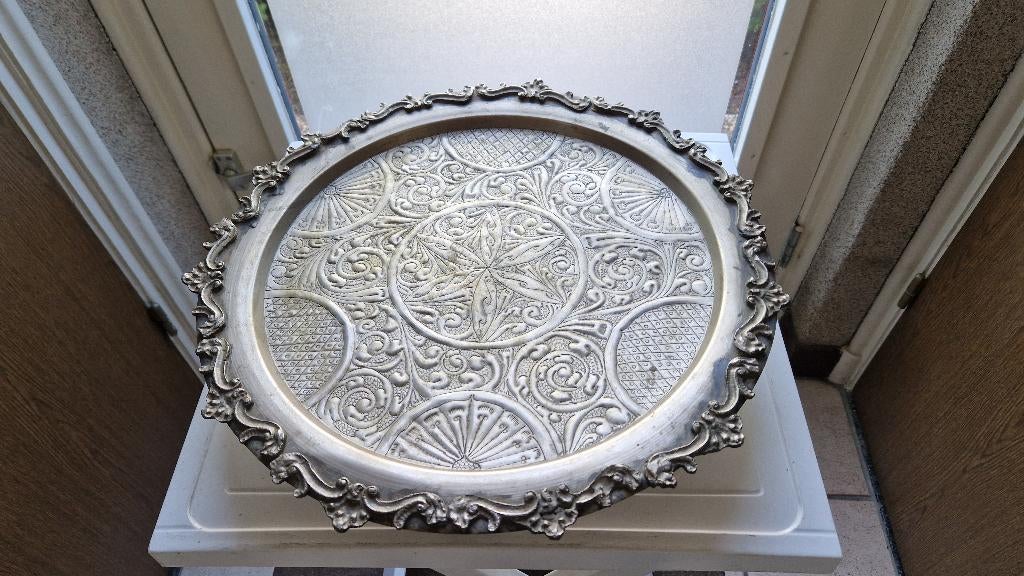 antieke schaal wit koper, nikkel zilver bulgarije, Ophalen of Verzenden