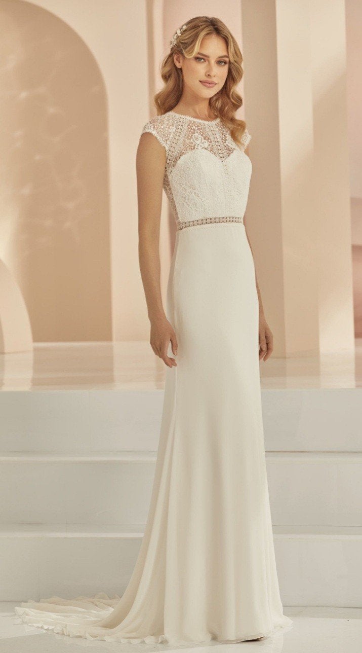 Bianco evento trouwjurk Denise hoge hals aansluitend, Ophalen of Verzenden, Nieuw, Wit, Trouwjurk