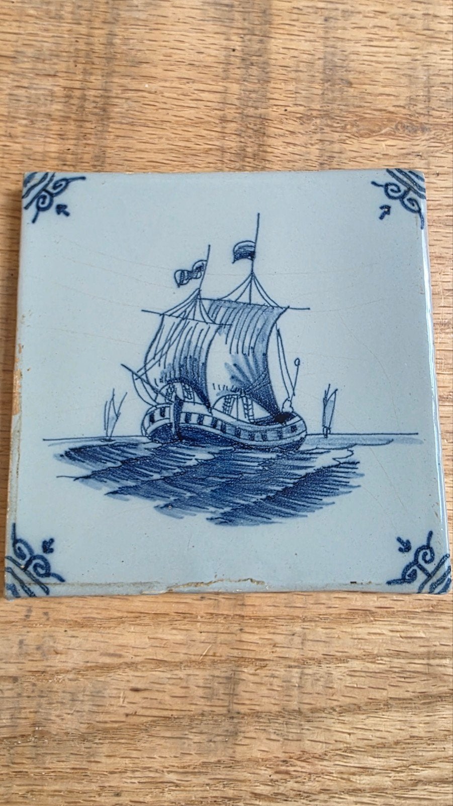 Tichelaar delfts blauwe tegel met schip, Antiek en Kunst, Ophalen of Verzenden