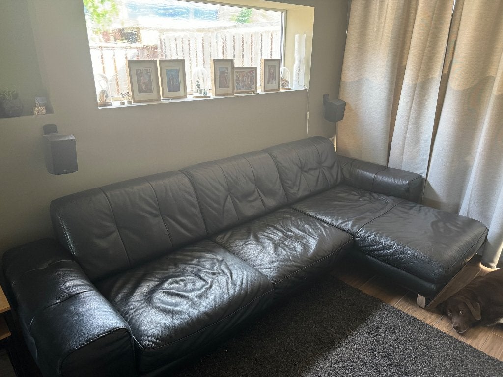 Leren bankstel, Huis en Inrichting, Banken | Bankstellen, Ophalen, Gebruikt, Hoekbank, 300 cm of meer