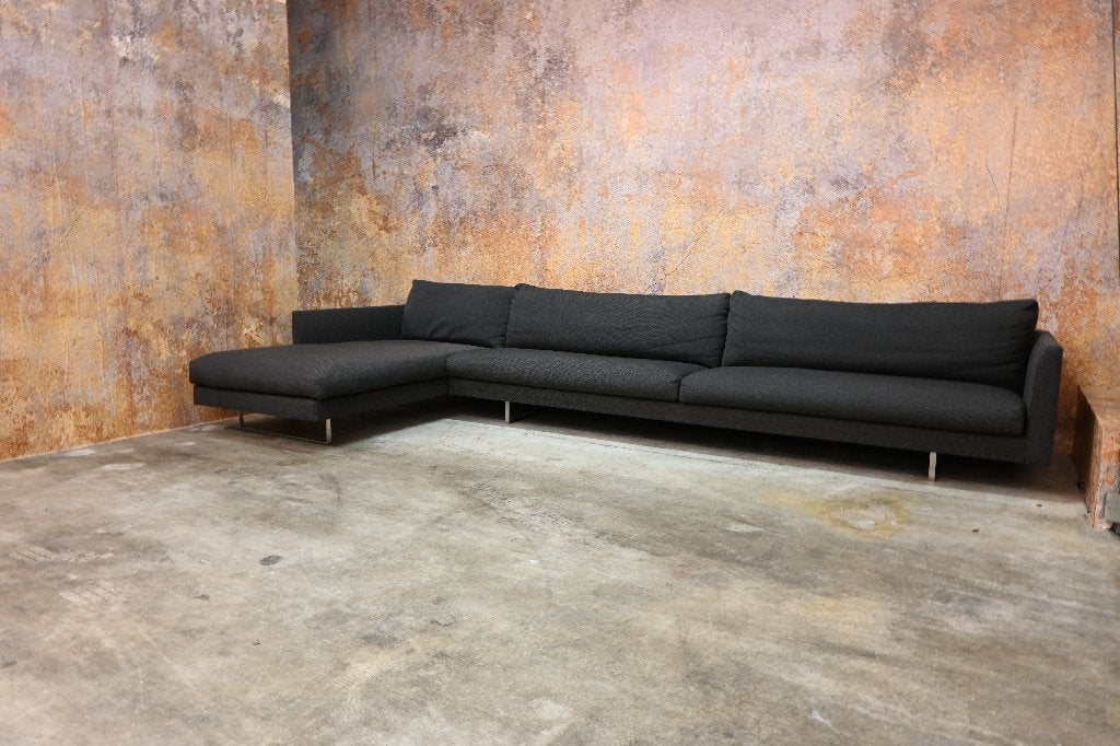 ZGANieuw zwart/grijze stoffen Montis Axel design hoekbank XL, Montis, 300 cm of meer, Ophalen of Verzenden, Zo goed als nieuw