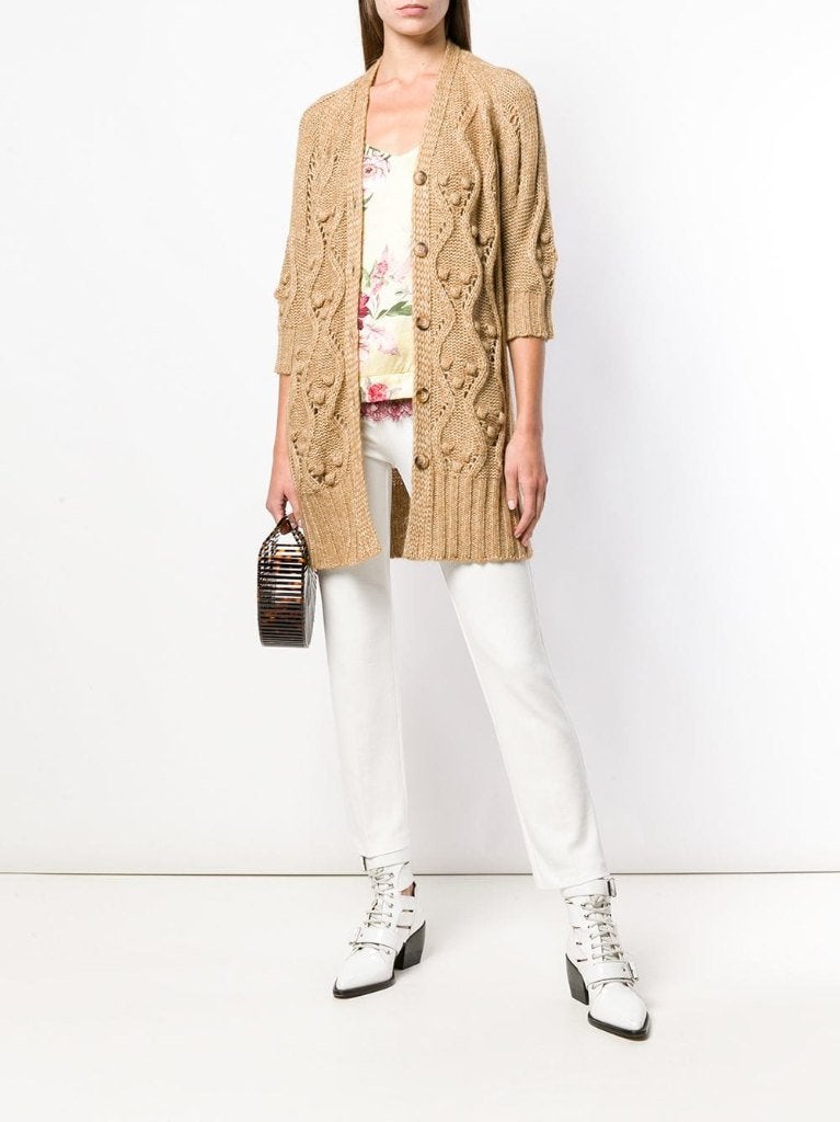 twinset boucle loose fit binnen buiten cardigan vest | s, Verzenden, Nieuw, Maat 36 (S), Bruin