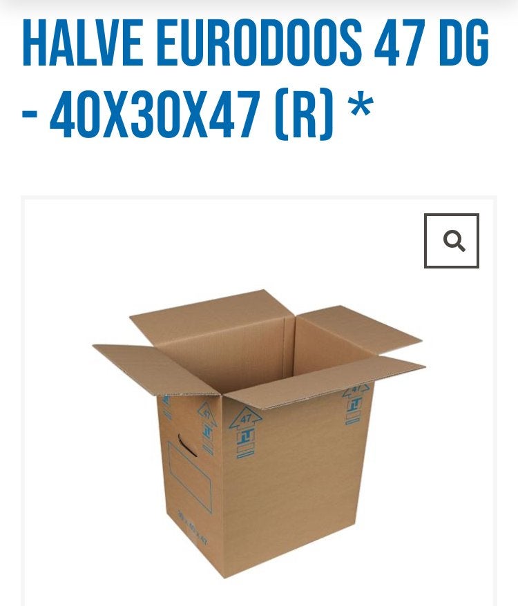 Halve Eurodoos 47 DG - 40x30x47 [R] - Verhuisdoos 55 Ltr., Doe-het-zelf en Verbouw, Kratten en Dozen, Ophalen, Doos, Nieuw, Minder dan 50 cm