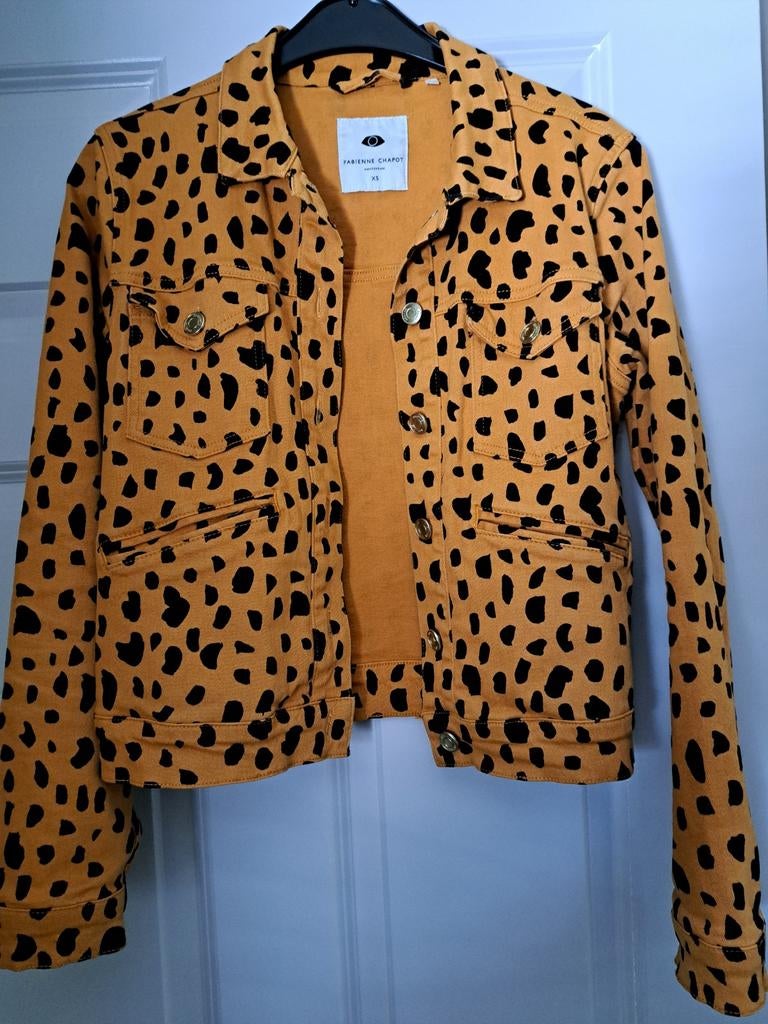 Fabienne Chapot spijkerjasje met luipaardprint, Ophalen, Zo goed als nieuw, Maat 34 (XS) of kleiner
