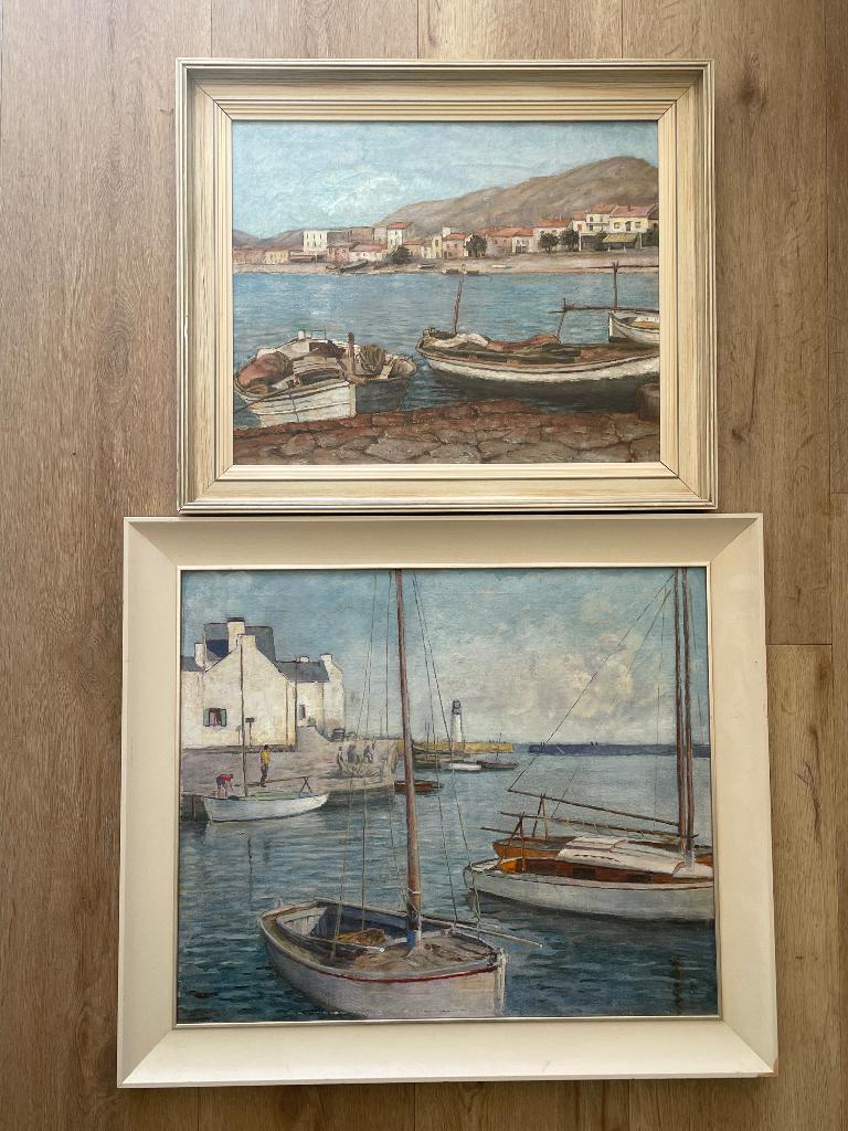 Mediterraanse taferelen , twee schilderijen op doek, Gebruikt, Oorspronkelijke maker, Ophalen of Verzenden, Schilderij