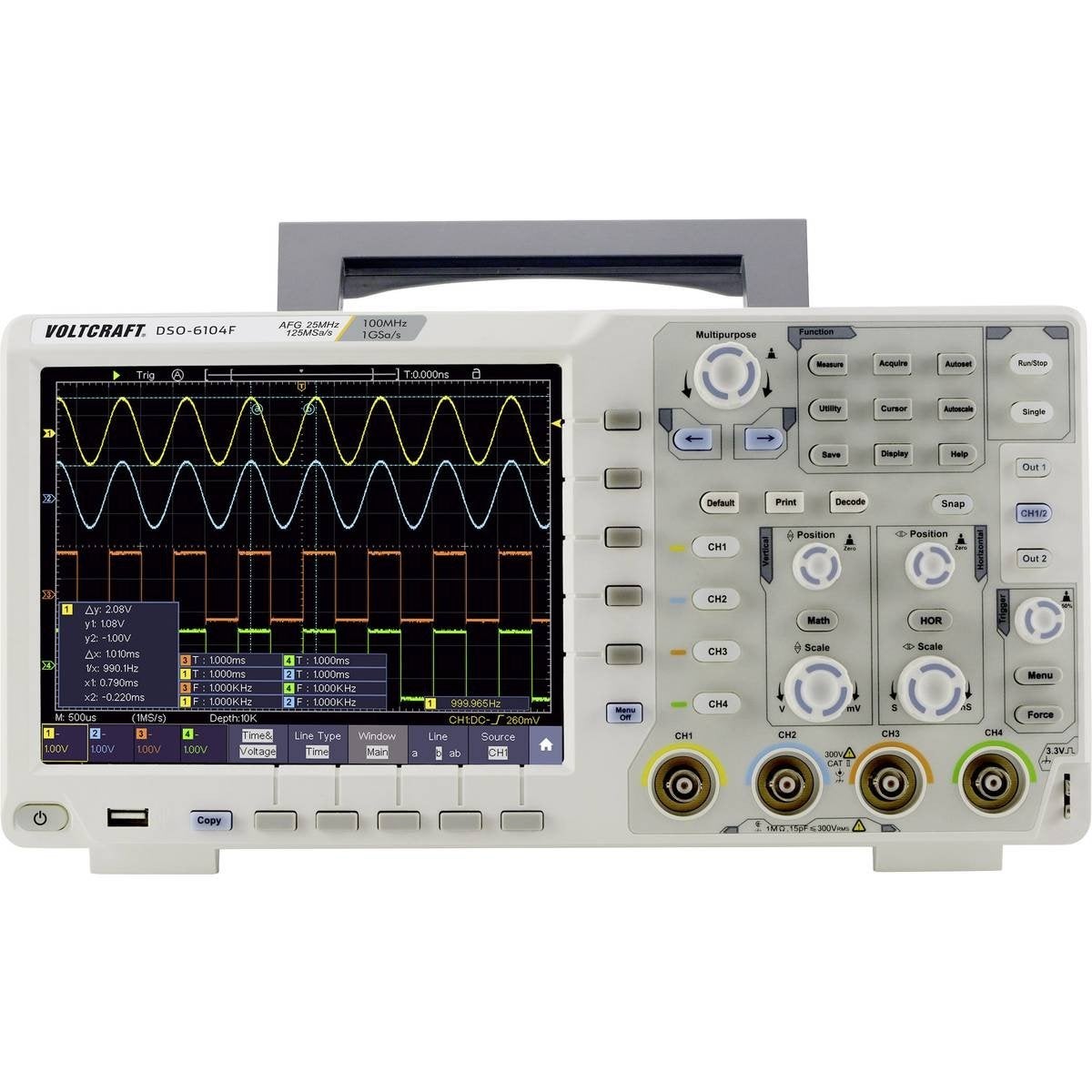 Voltcraft dso-6104f digitale oscilloscoop 100 mhz 4-kanaals, Doe-het-zelf en Verbouw, Meetapparatuur, Ophalen of Verzenden, Nieuw