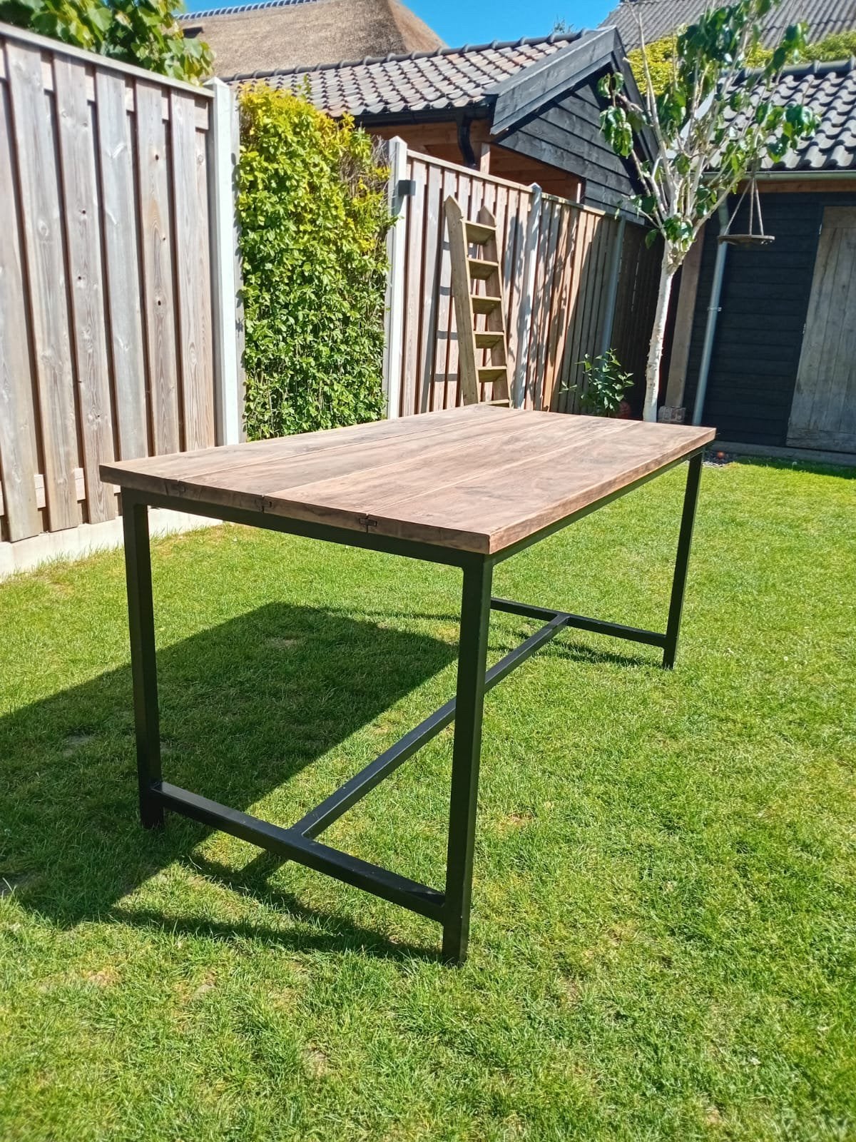Stoere eettafel, Huis en Inrichting, Ophalen, Gebruikt, Teakhout, 50 tot 100 cm