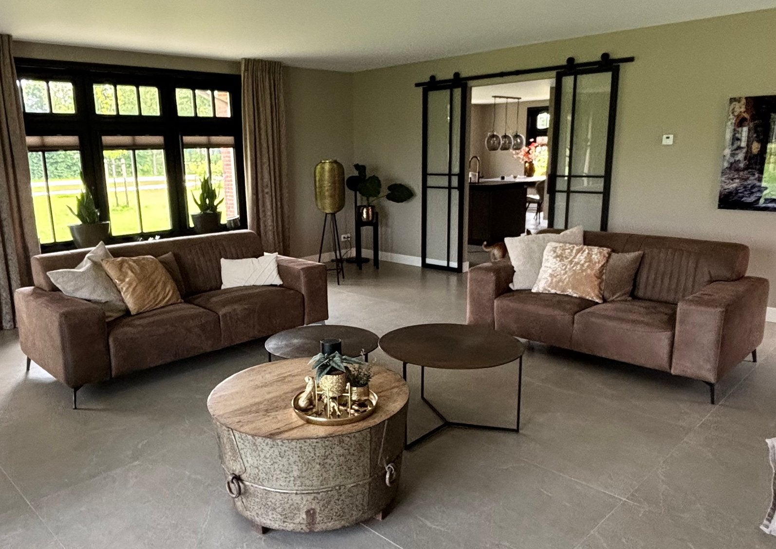 Bellagio bankstel Western taupe z.g.a.n., Ophalen, Zo goed als nieuw, Leer, Modern , industrieel